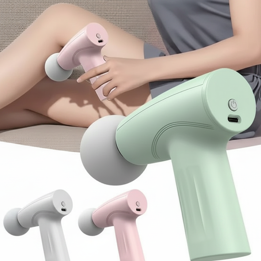 HNoori CoreRelief Mini Deep Tissue Massage Gun for fitness, showing compact design and ergonomic handle for muscle relief.